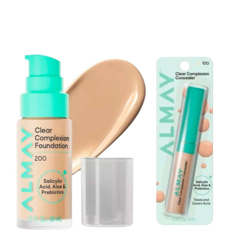 SET of Almay Clear Complexion Foundation 200 & Concealer 100 Treats & Covers NEW